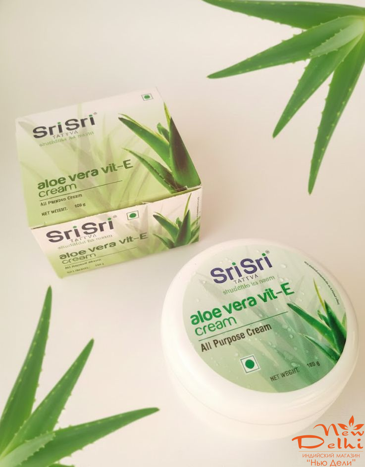 Крем "Алое вера" для обличчя з вітаміном Е -зволожуючий та захісний,  Sri Sri, Aloe vera vit-E, All Purpose Cream, 100g