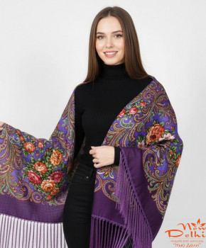 Хустка "Квіти", вовна, фіолетова.