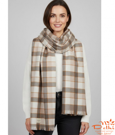 Теплий Картатий кашеміровий Шарф-Плед "Осінній Затишок" , беж.