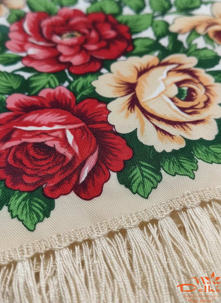 Хустка "Квіти", вовна, біла.