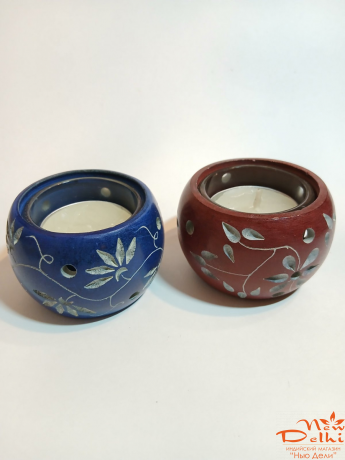 Свічник з каменю,  зі свічкою, бордо.Індія.