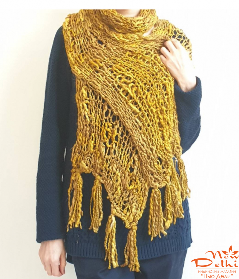 Шарф  "Гірчичний" в'язаний .Індія