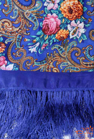 Хустка "Квіти", вовна, синя