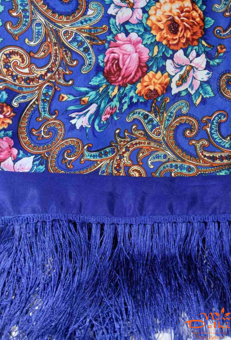 Хустка "Квіти", вовна, синя