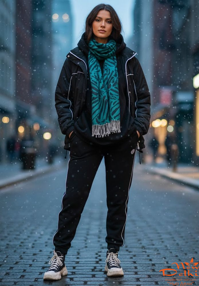 Палантин-широкий шарф "Зебра"- Анімалістичний принт, бавовна, двосторонній, бірюзово-чорний. Індія