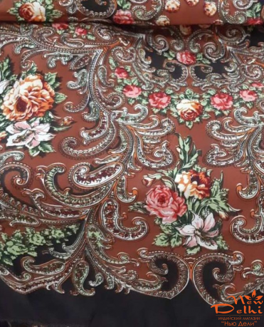 Хустка "Квіти", вовна, корічнева.