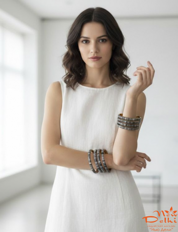 Набір Браслетів Графіт -5  шт.  ( 5 см*6,5 см), латунь, кістка, Індія