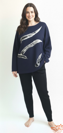 Кашеміровий Светр Oversize з малюнком "Лисття" , виконаним в техниці "валяння  вовной".Oversize.Синій..