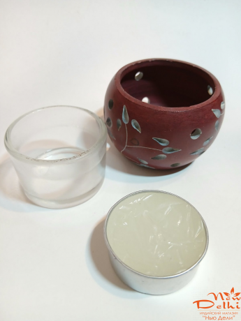 Свічник з каменю,  зі свічкою, бордо.Індія.