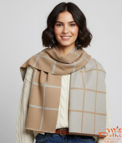 Палантин "Клітинка" кашемір ,180*70 см, Бежевий