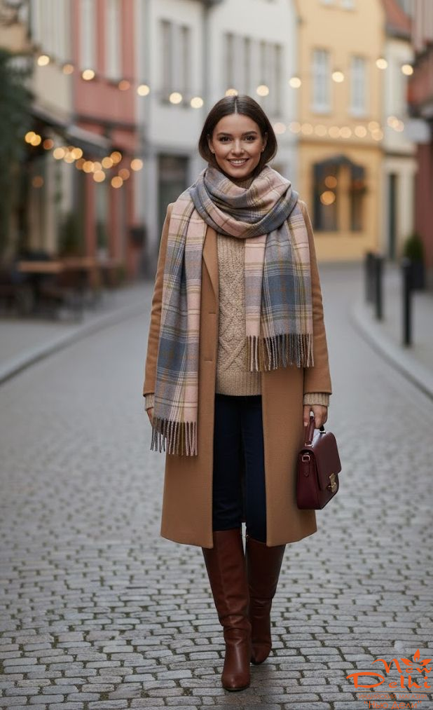 Кашеміровий Палантин-шарф "Клітинка"  , Кремово-сірий