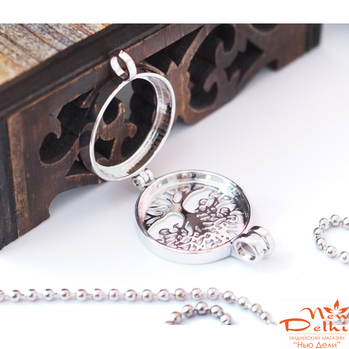 Кулон коробочка "Дерево Життя" вставка Зелений авантюрин