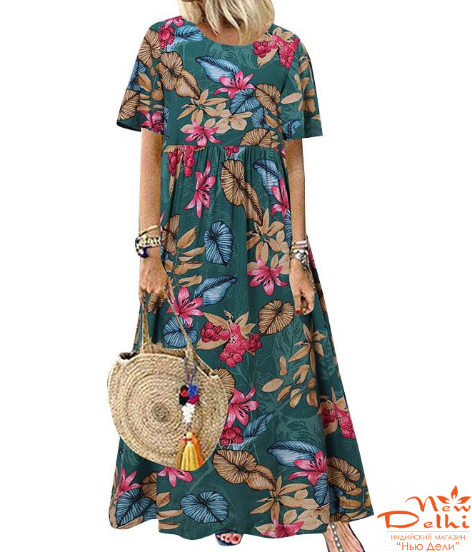 Сукня  &quot;Квіти&quot;  ZANZEA  довга,  район. Зелена .розмір L.
