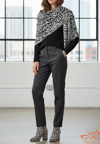 Теплий-широкий шарф "Зебра"- Анімалістичний принт, бавовна, двосторонній, чорно-білий. Індія