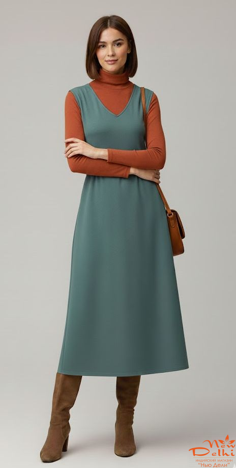 Сарафан трикотаж теплый, цвет бирюза