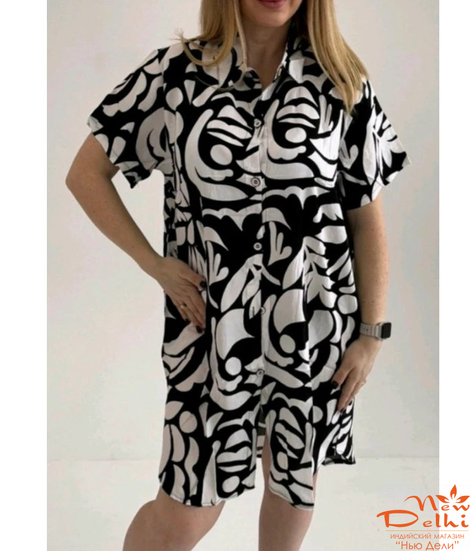 Туника на гудзиках. Штапель. Чорно-біла.