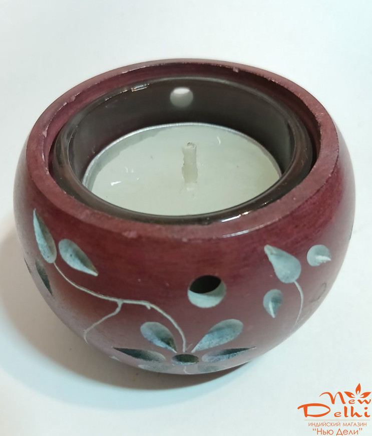 Свічник з каменю,  зі свічкою, бордо.Індія.