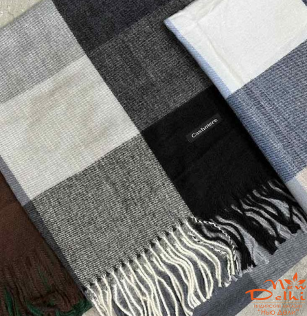 Теплий Картатий Шарф-Плед "Осінній Затишок" у клітинку.Графіт.