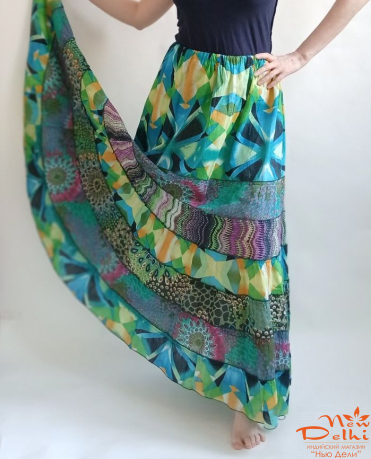 Спідниця довга "Калейдоскоп" , зелена, бавовна. Індія.