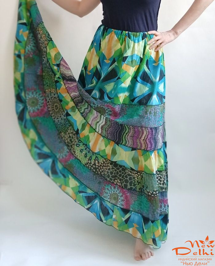 Спідниця довга "Калейдоскоп" , зелена, бавовна. Індія.