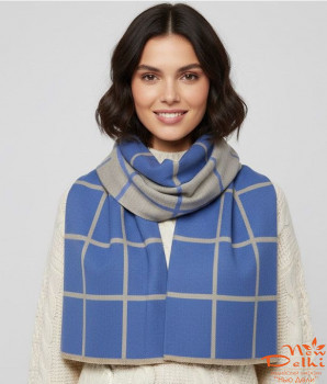 Палантин "Клітинка" кашемір ,180*70 см, блакітно-бежевий.