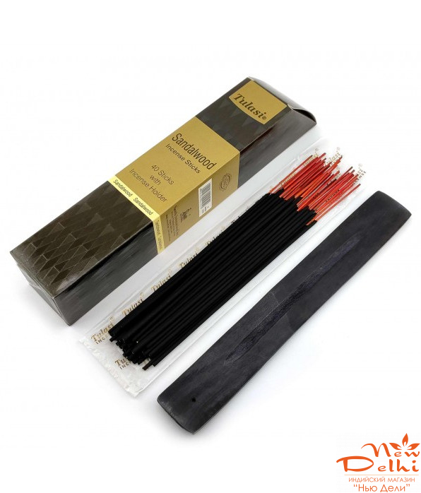 Sandalwood 40 Stiks with Incense Holder (Пахощі 40 штук з дерев'яною підставкою) (Tulasi)