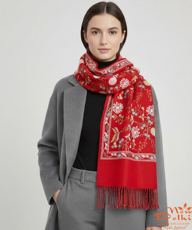 Палантин "Вишиванка" Кашемир, 70*180 см, Червоний