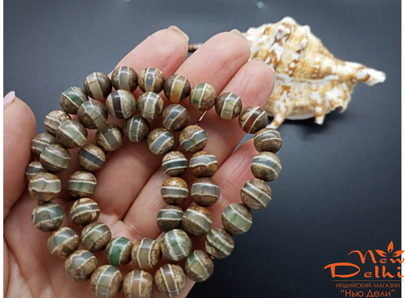 Бусина ДЗИ кругла,  ціна за шт. - 8 мм