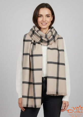 Палантин "Клітинка" кашемір, рожевий/сірий