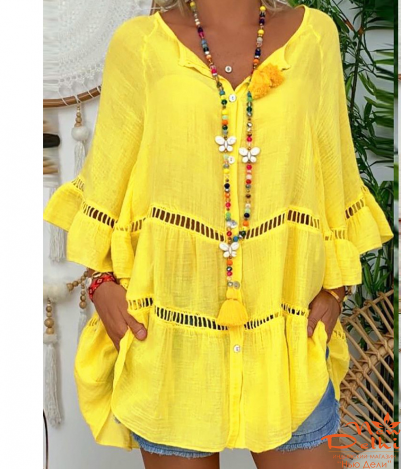 Туника жовта з мережкой, бавовна, розмір М.