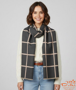 Палантин "Клітинка" кашемір, рожевий/сірий