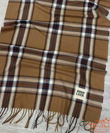 Кашеміровий палантин-шарф "Клітинка",Коричневий з білим.
