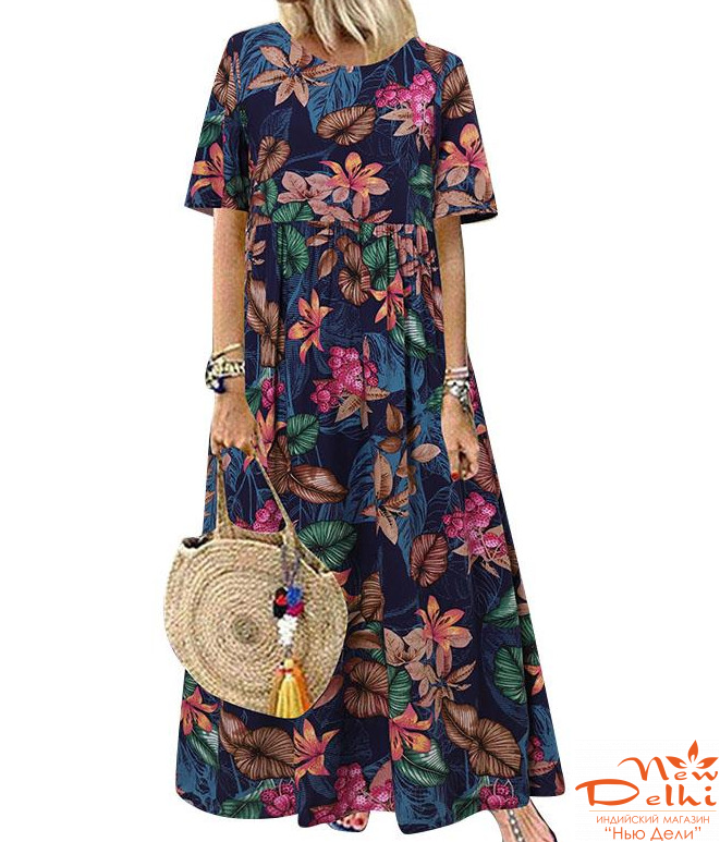 Сукня  &quot;Квіти&quot;  ZANZEA  довга,  район. Синя.розмір М.