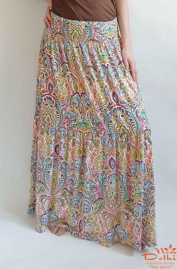 Спідниця  &quot;Пейслі&quot; довга з оборками, трикотажна.Індія