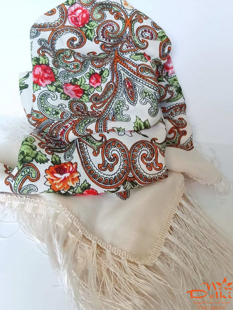 Хустка "Квіти", вовна, біла.