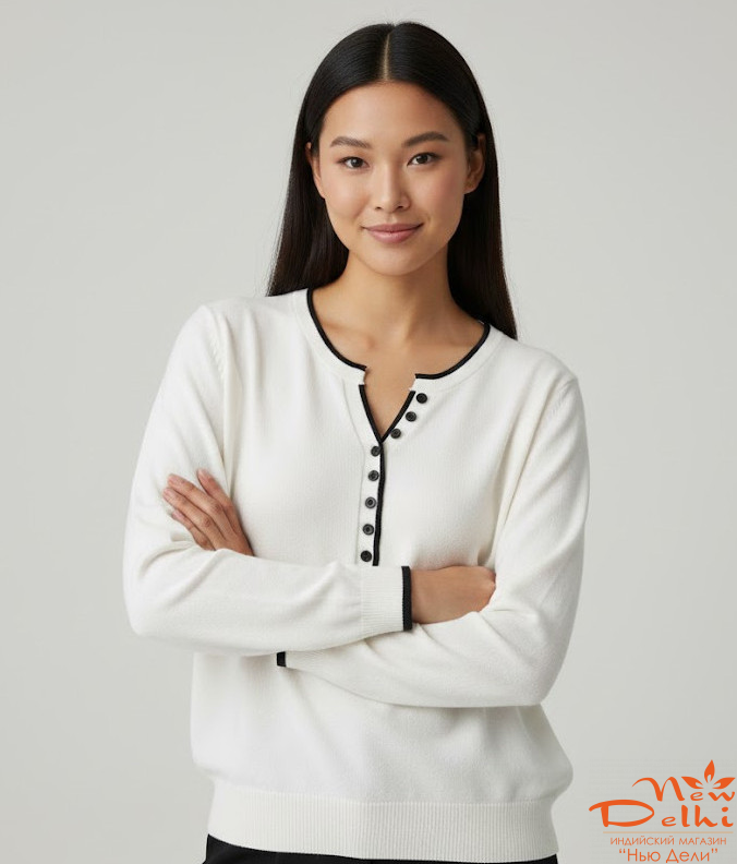 Светр кашемир з гудзиками Elena Cao, білий.