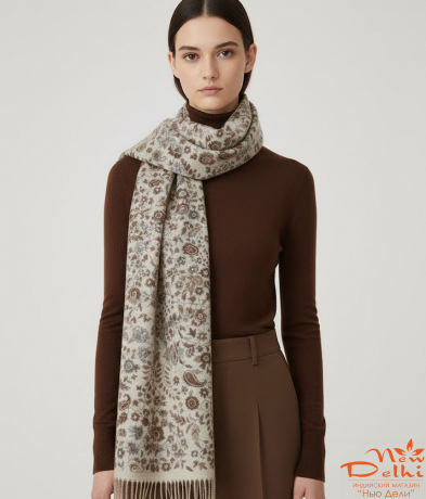 Шарф-палантин "Пейслі", віскоза, вовна, молочний