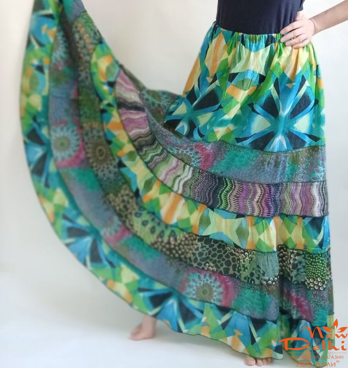 Спідниця довга "Калейдоскоп" , зелена, бавовна. Індія.