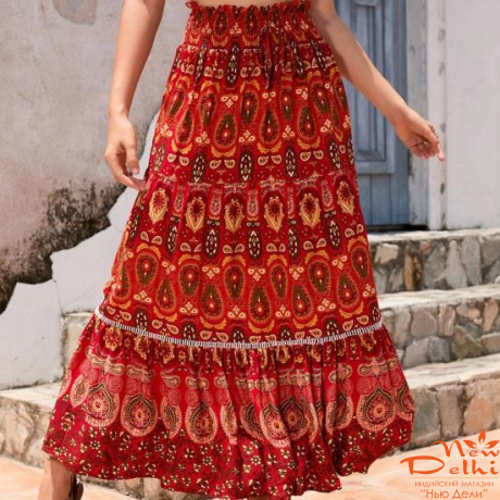 Спідниця в Бохо стилі, "Павич", віскоза, червона