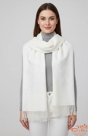 Шарф Вишивка, Вовна, білий, Розмір 180 см*70 см