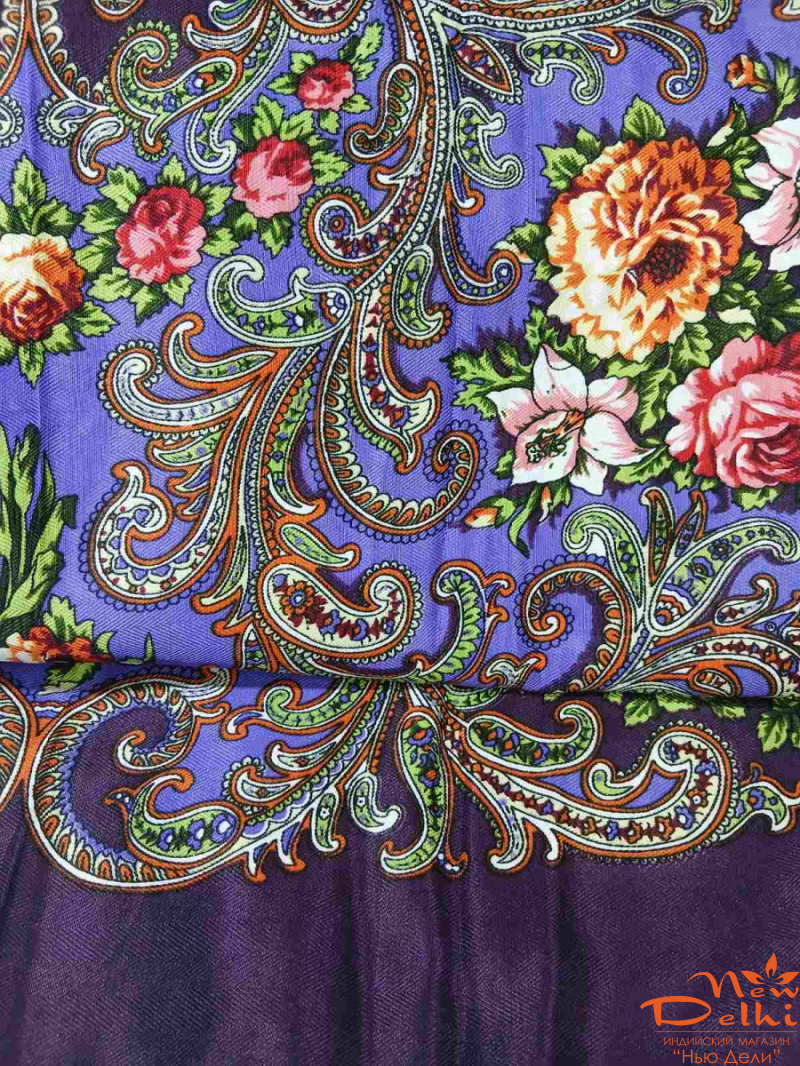 Хустка "Квіти", вовна, фіолетова.