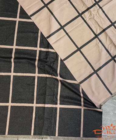 Палантин "Клітинка" кашемір, рожевий/сірий