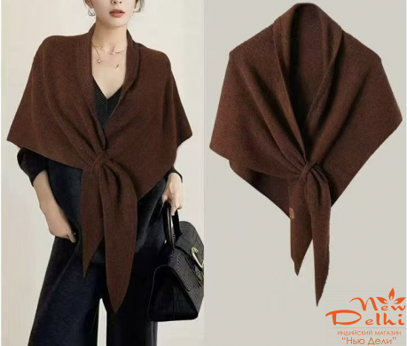 Косинка тепла з вовни, шоколад. розмір 120*120 см.