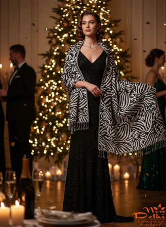 Теплий-широкий шарф "Зебра"- Анімалістичний принт, бавовна, двосторонній, чорно-білий. Індія