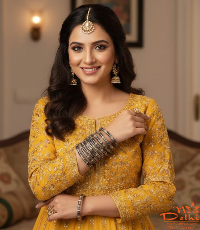 Набір Браслетів Графіт -5  шт.  ( 5 см*6,5 см), латунь, кістка, Індія