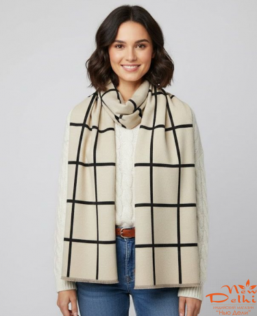 Палантин "Клітинка" кашемір ,180*70 см, черно-білий