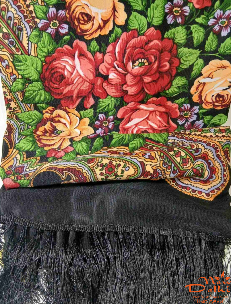 Хустка "Квіти", вовна, чорна.