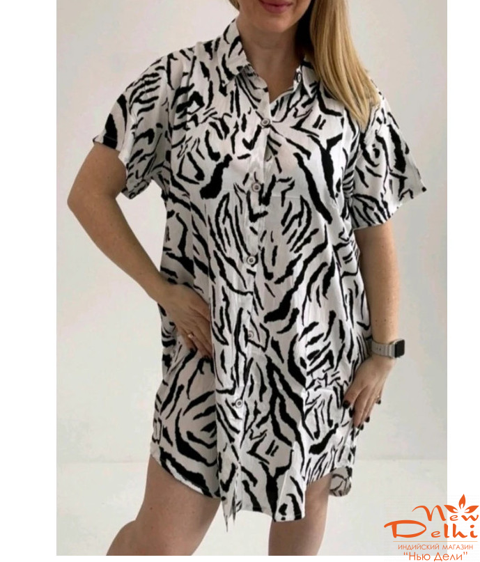 Туника "Зебра" на гудзиках. Штапель. Біла з чорним.