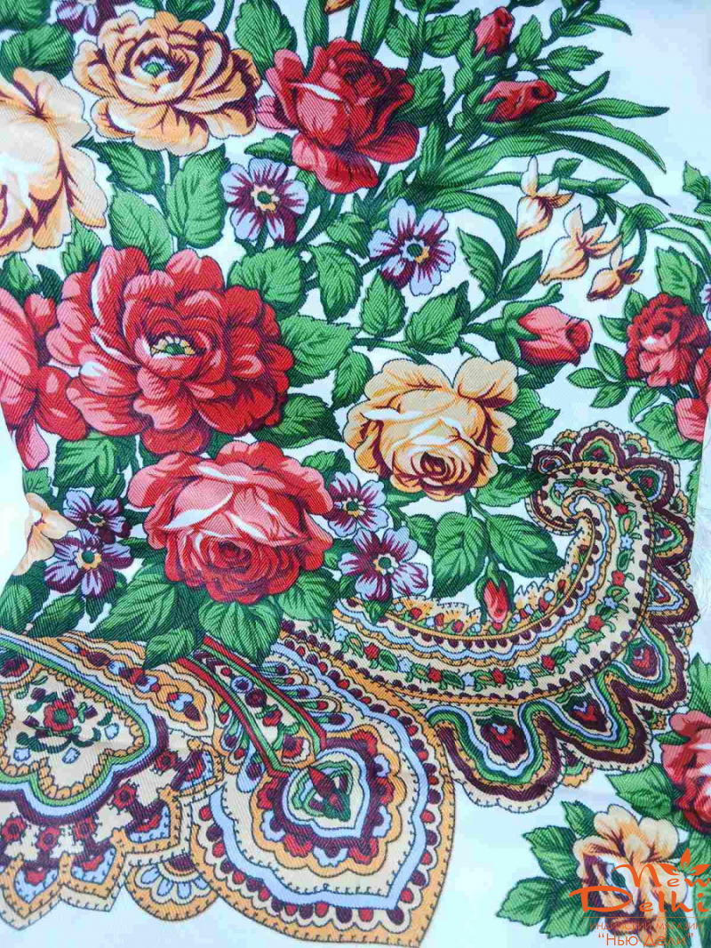 Хустка "Квіти", вовна, біла.