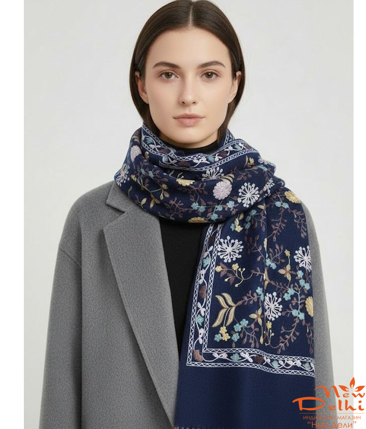 Палантин "Вишиванка" Кашемир, 70*180 см,Темно-Синій